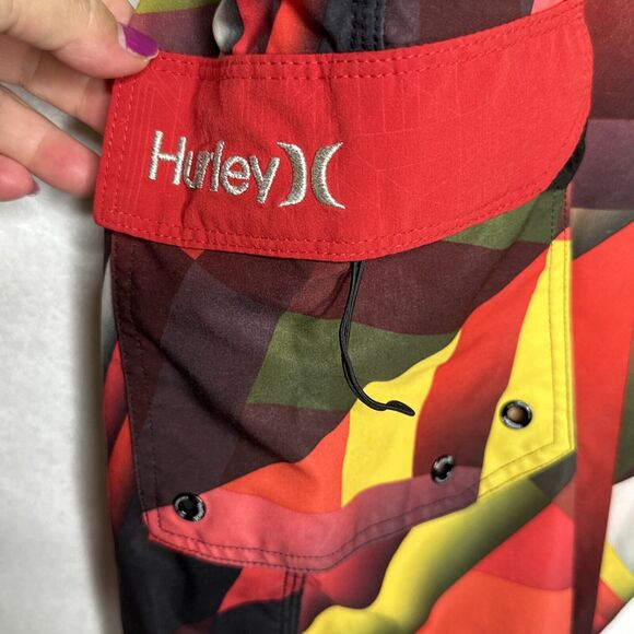 HURLEY Buckle Phantom Unlined Board Surf Swim Shorts Red Striped Mens Size 29 - Picture 5 of 12